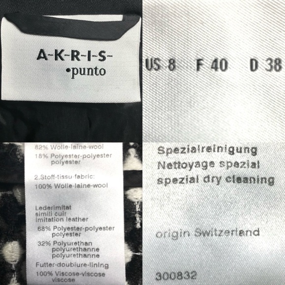 AKRIS PUNTO Blazer Jacket Tweed Dot Embroidered Wool Belted Waist Black White 8 - Picture 16 of 16